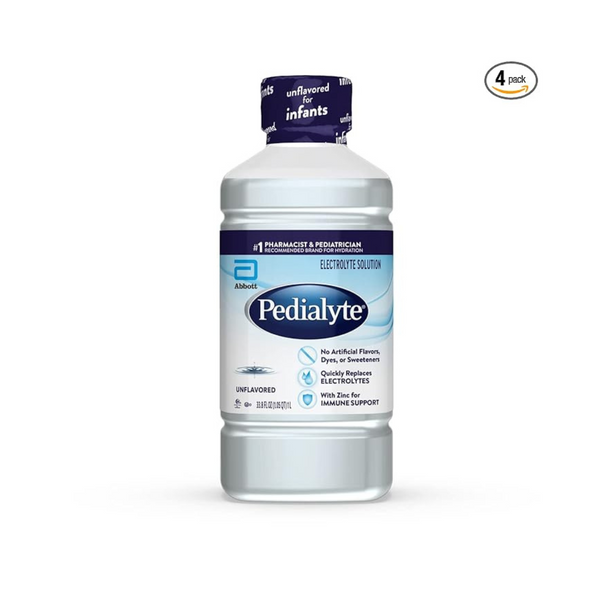 4 Bottles of Pedialyte Electrolyte Solution, Unflavored, Hydration Drink