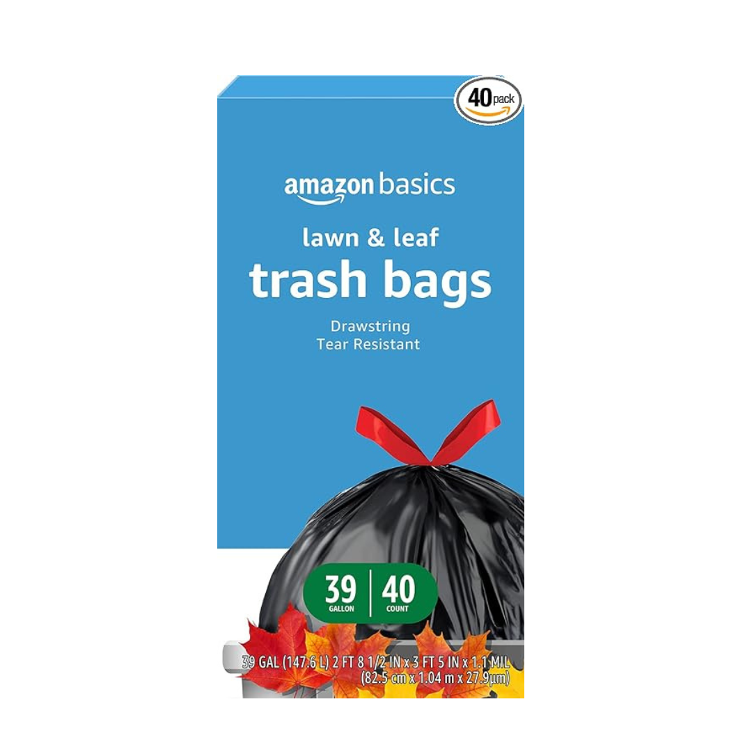 40-Count 39-Gal Amazon Basics Lawn & Leaf Drawstring Trash Bags