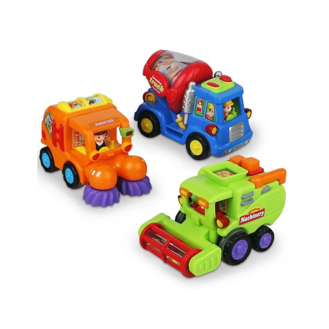 3-Piece Friction Powered Push and Go Toddler Construction Toys