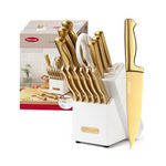 McCook MC21G 15-Pieces Luxury Golden Titanium Kitchen Knife Block