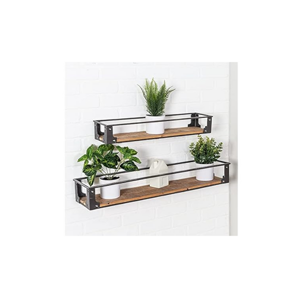 Set of 2 Honey-Can-Do Floating Metal and Wood Wall Shelves