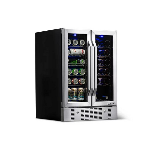 Newair 18 Bottle 60 Can Wine and Beverage Refrigerator Cooler, Built-in Dual Zone Fridge in Stainless Steel