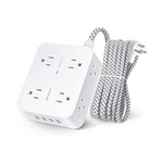 Hanycony 8-Outlet Surge Protector w/ 4 USB Ports, 5' Braided Cord, & Flat Plug