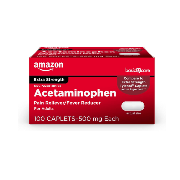 100-Count Amazon Basic Strength Pain Relief Acetaminophen Caplets, 500 mg
