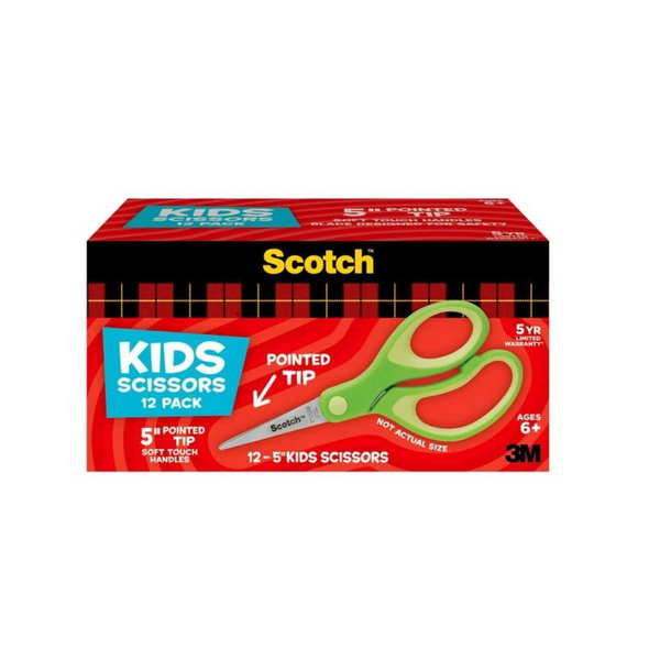 12-Count Scotch All-Purpose 5" Soft Touch Blunt Tip Kids Scissors