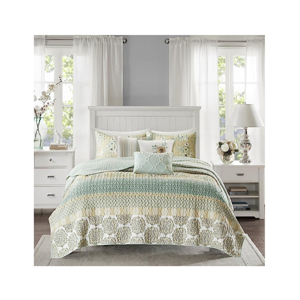 6-Piece Madison Park Floral Print Full/Queen Quilt Set (90" x 90")