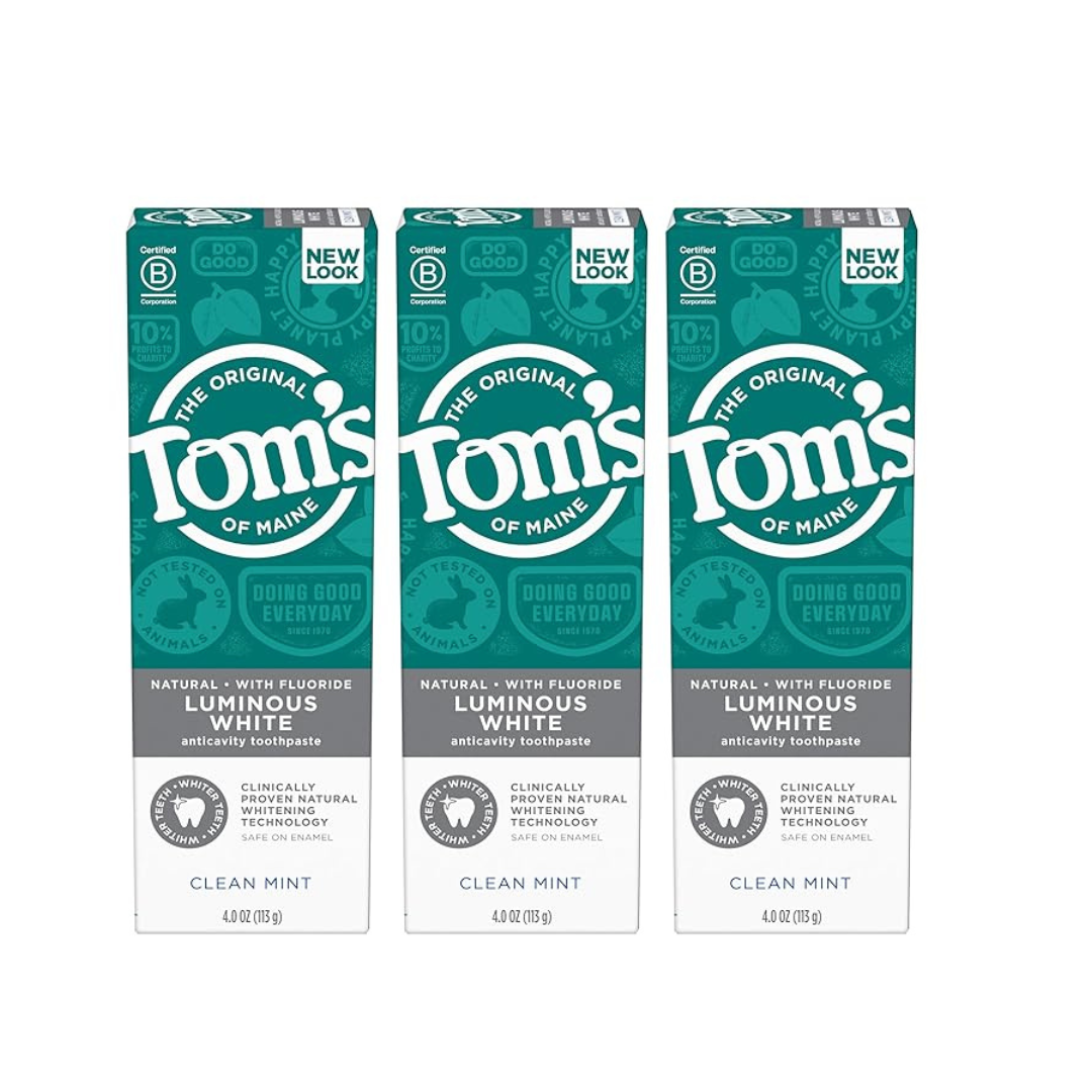 3-Pack Tom's of Maine Natural Luminous Clean Mint White Toothpaste