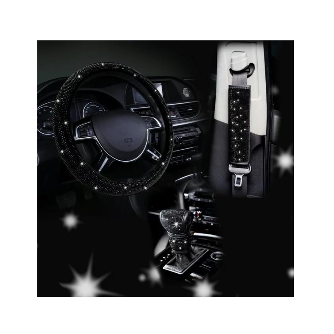 3-Piece Auto Drive Black Bling Crystal Combo Car Kit