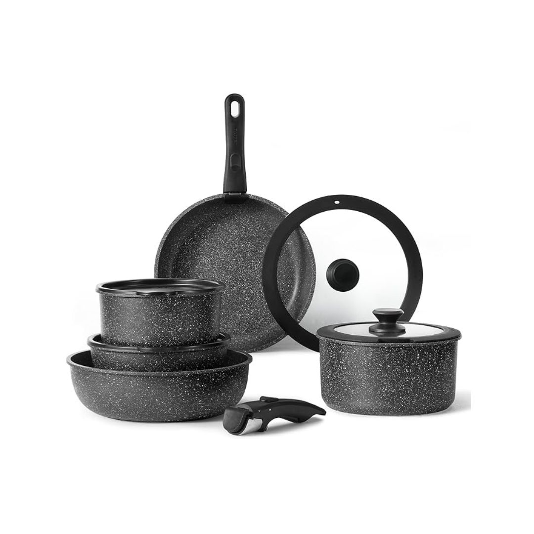 11-Piece Carote Nonstick Cookware Set with Detachable Handle