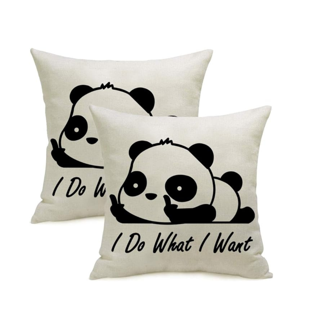 Set of 2 Lozache I Do What I Want Panda Throw Pillow Case (18"L x 18"W)