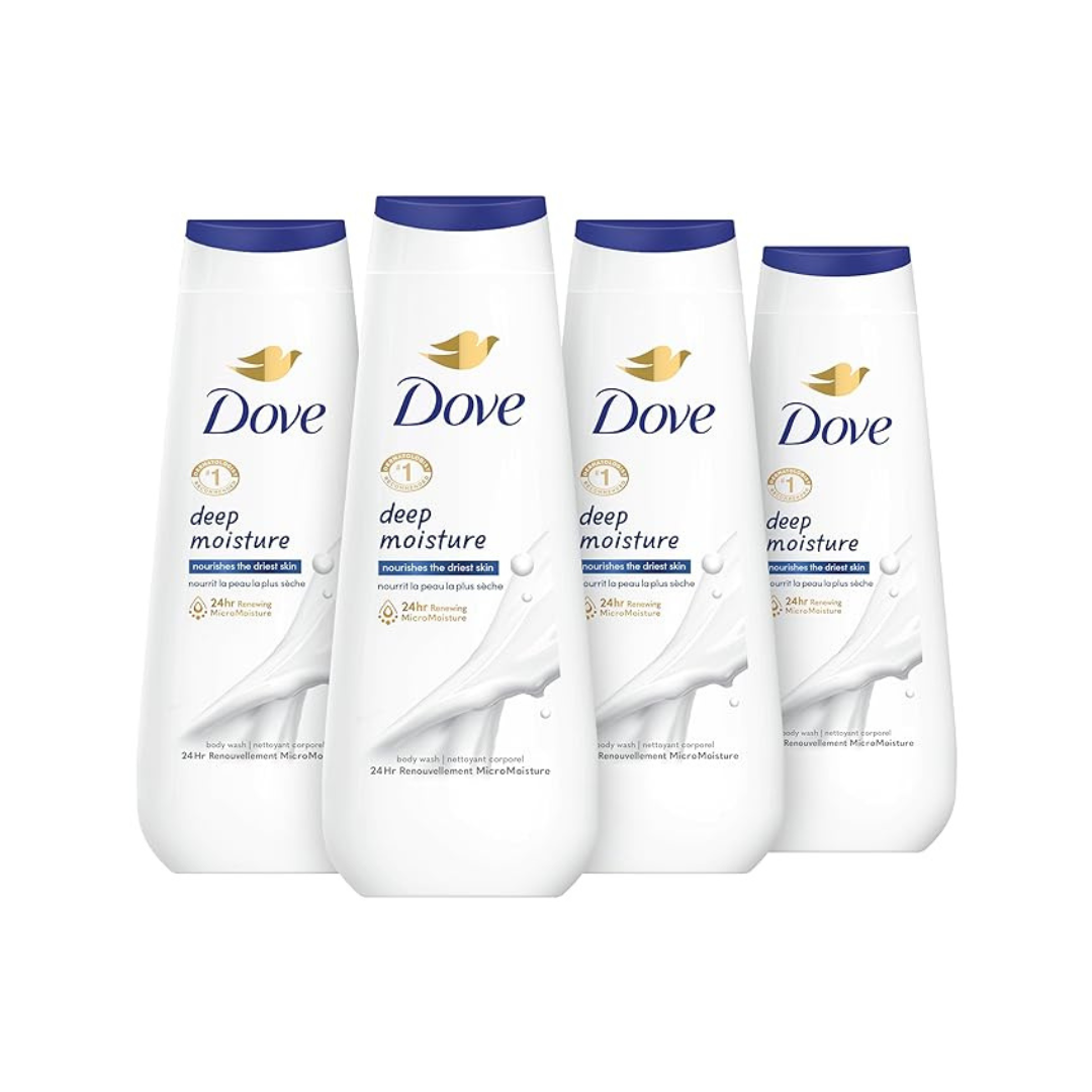 4 Bottles of Dove Body Wash Deep Moisture For Dry Skin (20 oz Bottles)