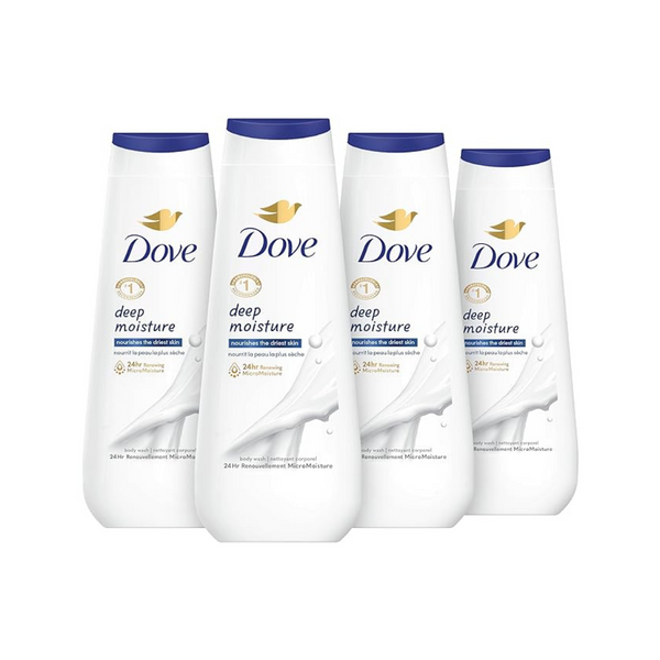 4 Bottles of Dove Body Wash Deep Moisture For Dry Skin (20 oz Bottles)