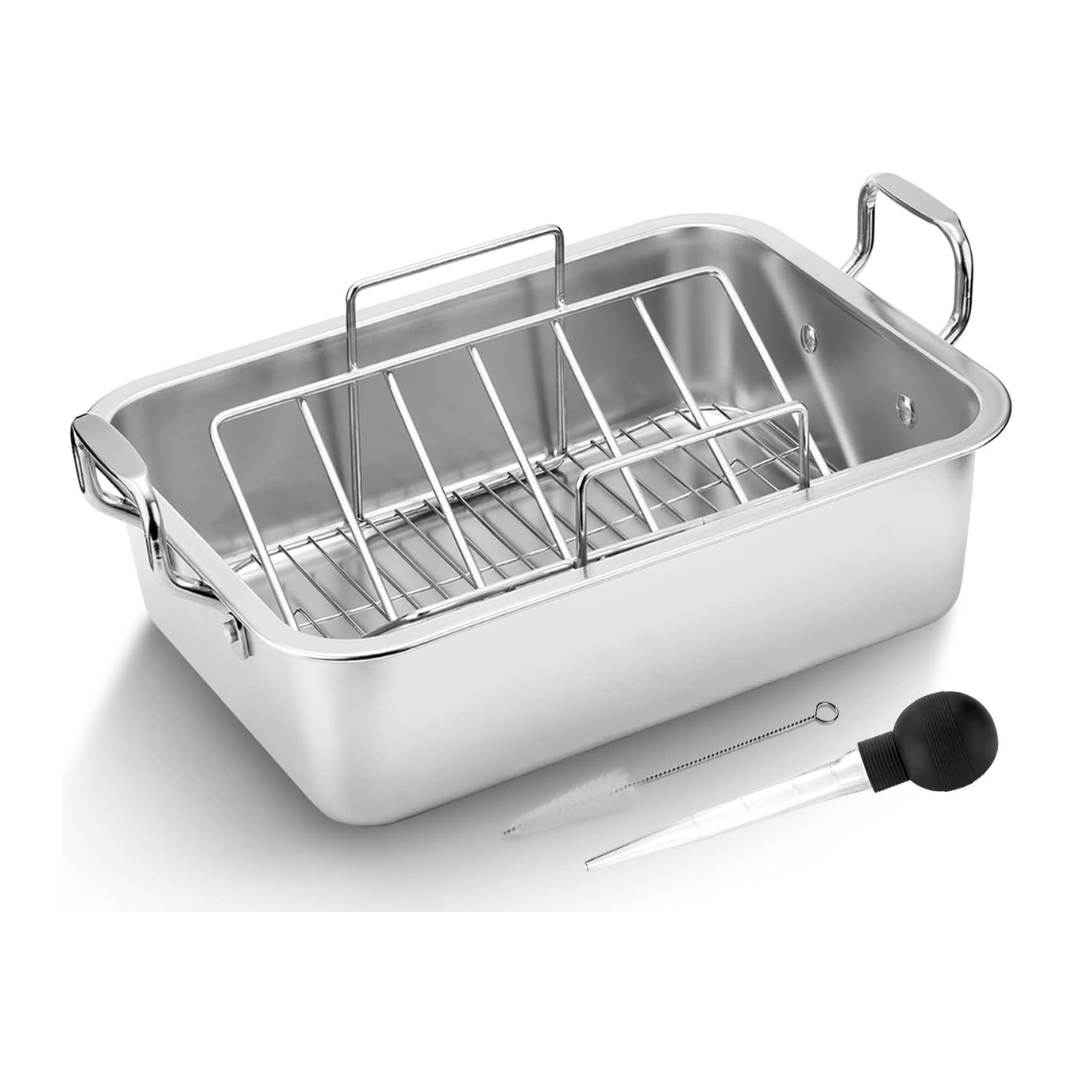 Kendane 15" Stainless Steel Roasting Pan with Cooling Rack