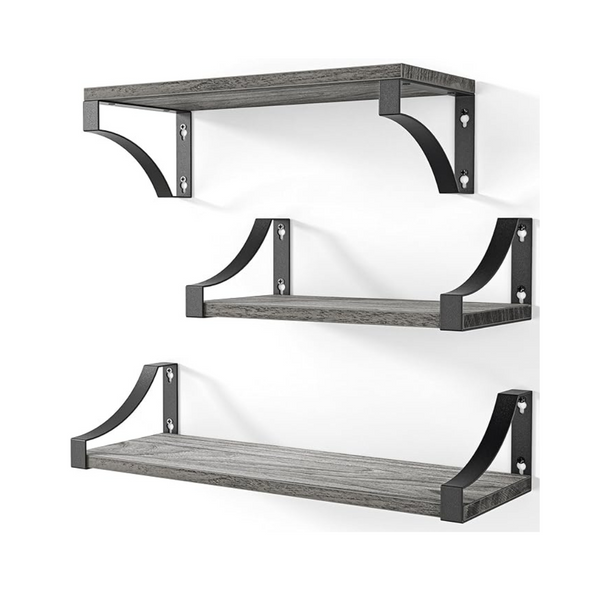 3-Pack Amada Homefurnishing Floating Rustic Wood Wall Shelves