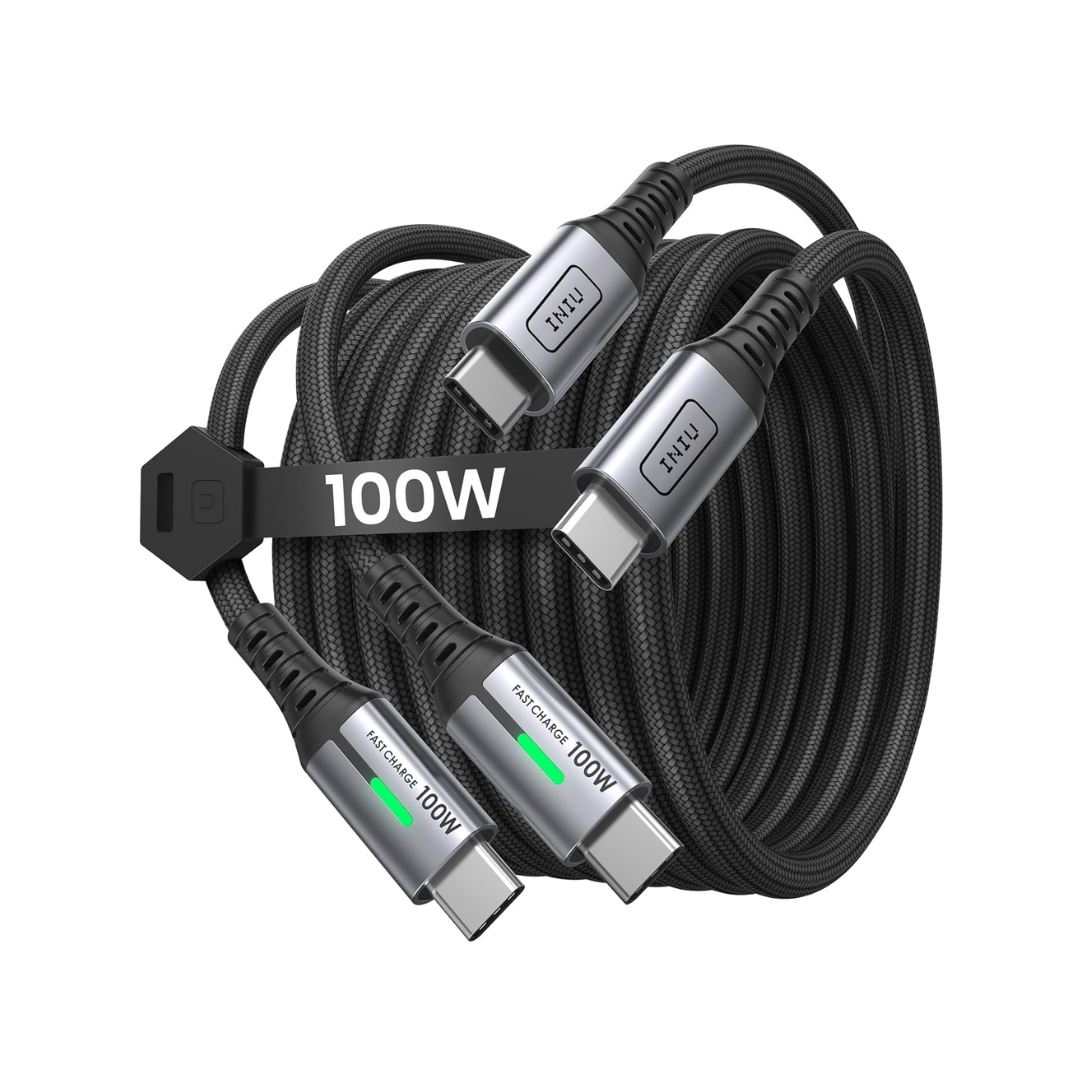 2-Pack Iniu 100W Pd 5A Qc 4.0 Fast Charging Usb-C to Usb-C Cable (6.6ft)