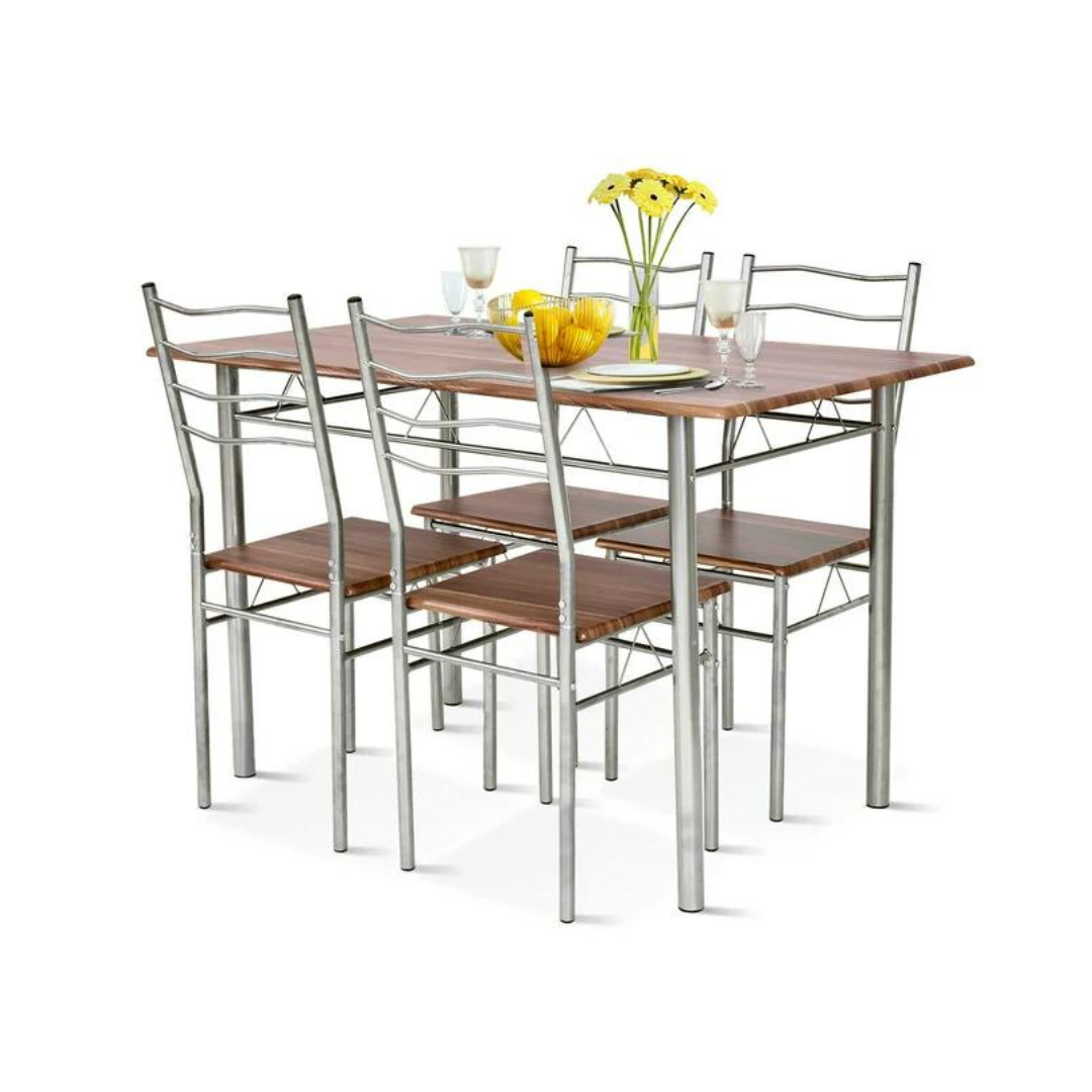 Costway 5 Piece Dining Table Set Wood Metal Kitchen Breakfast Furniture w/4 Chairs