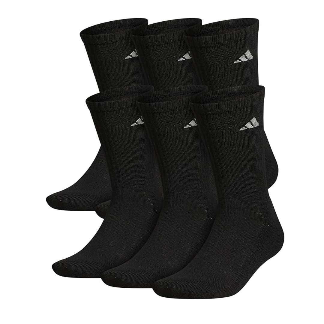6 Pairs of adidas Men’s Athletic Cushioned Crew Socks