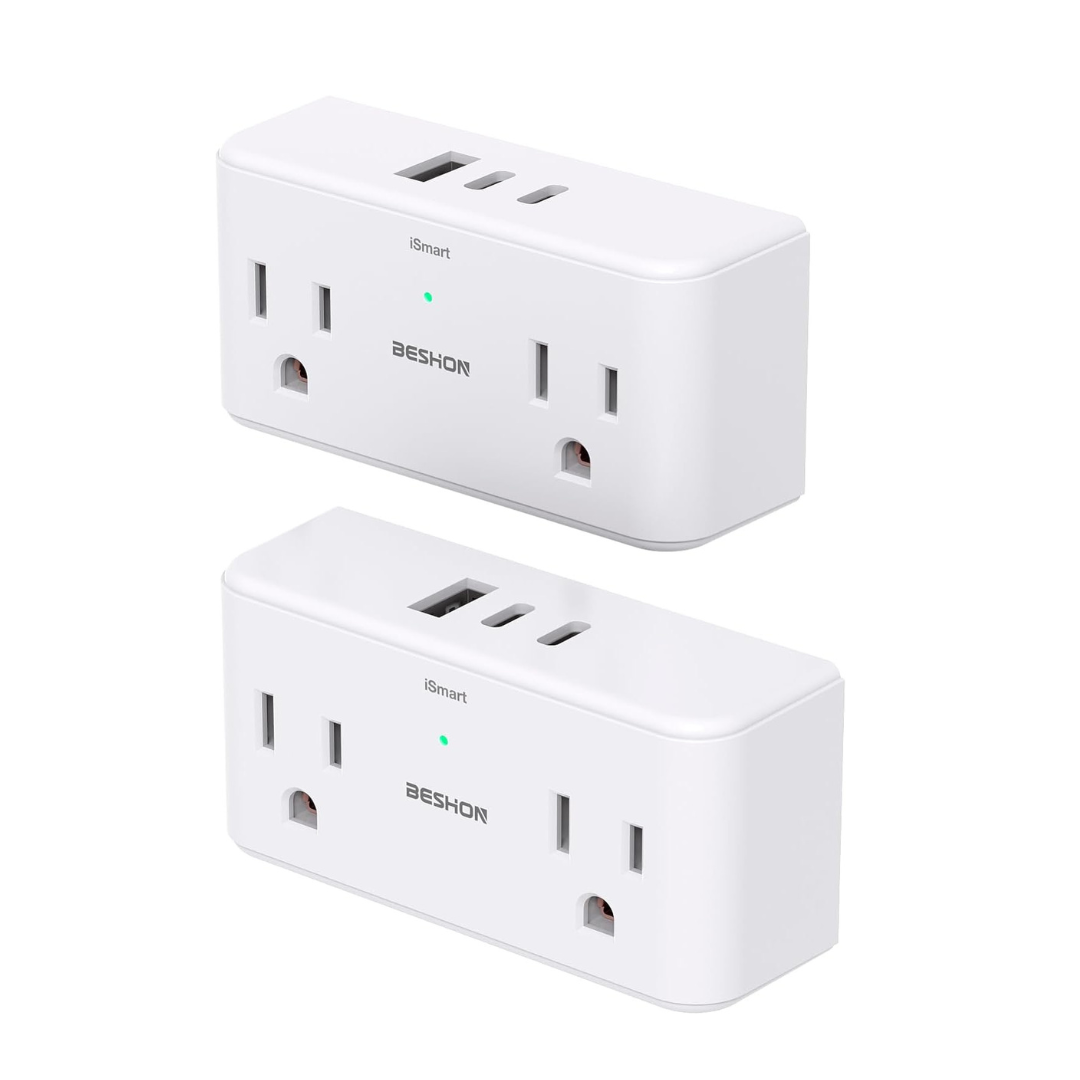 2-Pack Beshon Multi Plug Outlet Splitter with 3 Usb Ports (2x Usb-C)