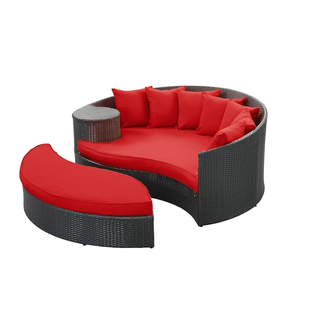 Modway Taiji Outdoor Wicker Patio Daybed with Red Cushions