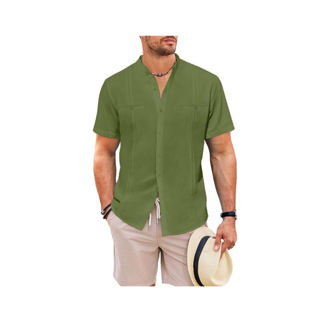 Men's Casual Cotton Button Down Short Sleeve Cuban Shirt