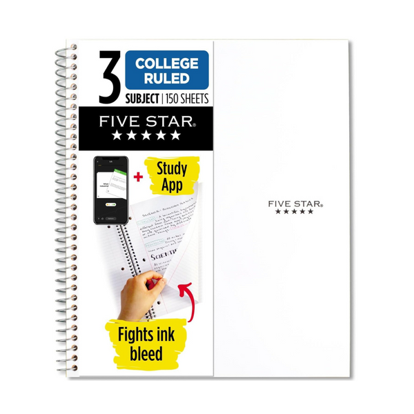 Five Star 3 Subject Spiral Notebook