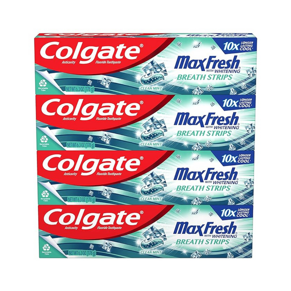 4-Pack Colgate Max Fresh Whitening Toothpaste with Mini Strips, 6.3 Oz