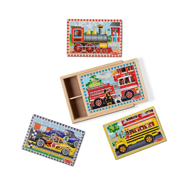 Melissa & Doug Vehicles 4-in-1 Wooden Jigsaw Puzzles in a Storage Box (48 pcs)