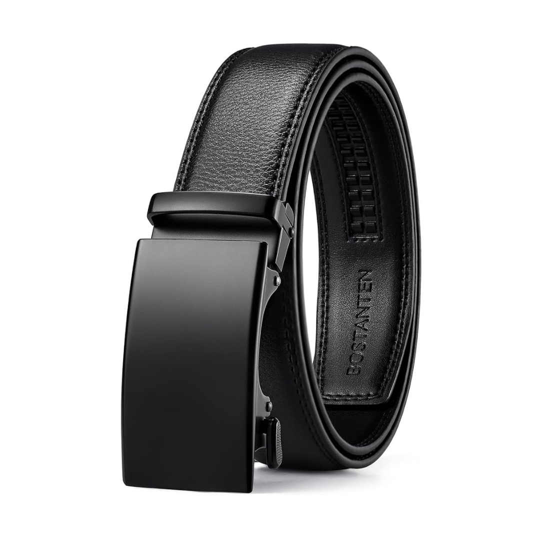 Bostanten Mens Leather Ratchet Belt with Adjustable Buckle