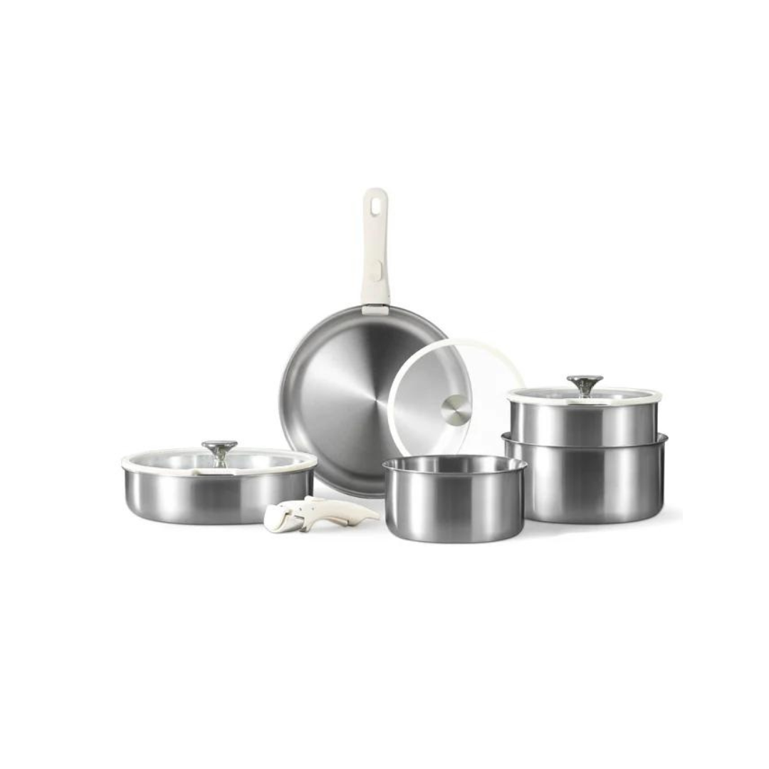 10-Piece Carote Stainless Steel Pots and Pans Set with Detachable Handle