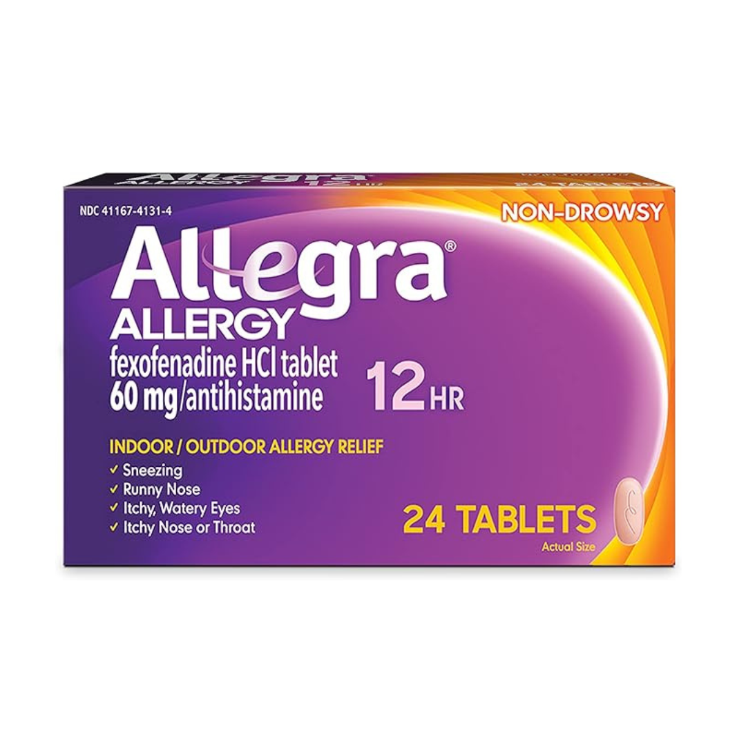 24-Count Allegra 60 mg 12 Hour Non-Drowsy Antihistamine Allergy Relief Tablets