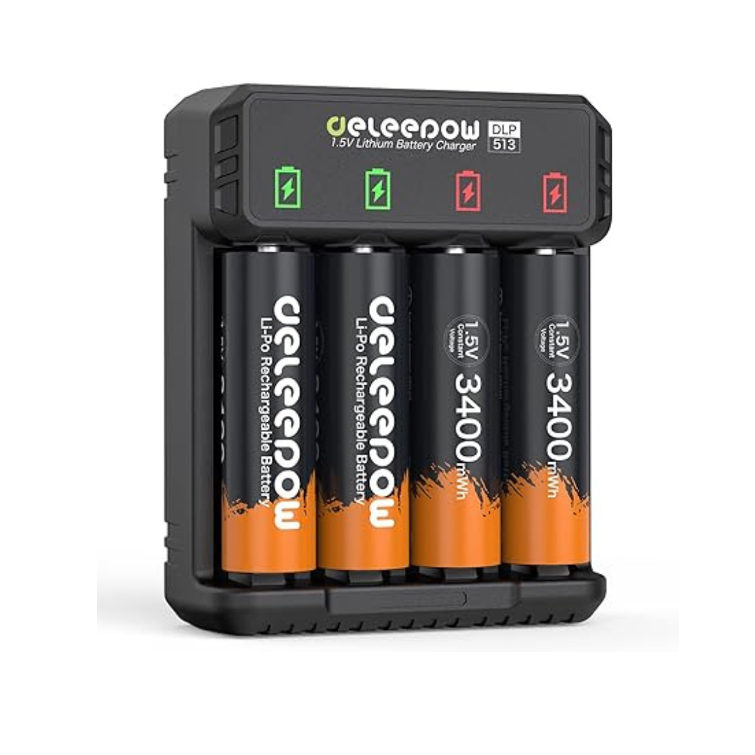 Deleepow Rechargeable Lithium AA Batteries with Charger