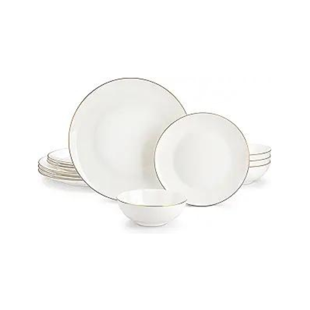 12-Piece Bone China Plates and Bowls Dinnerware Set with Gold Rim