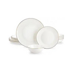 12-Piece Bone China Plates and Bowls Dinnerware Set with Gold Rim