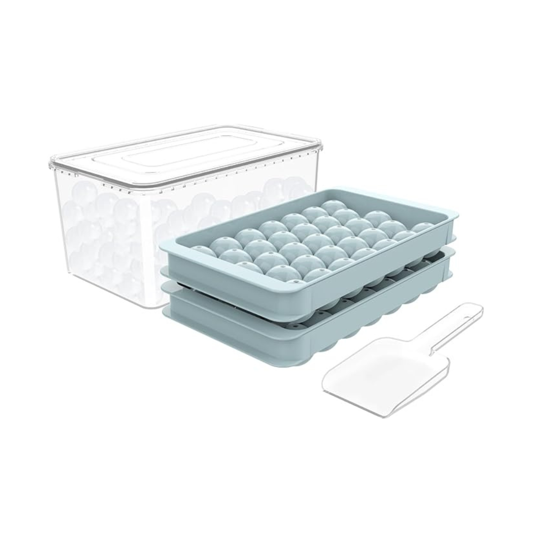 2-Pack Round Ice Cube Tray + Ice Storage Bin with Lid & Scoop