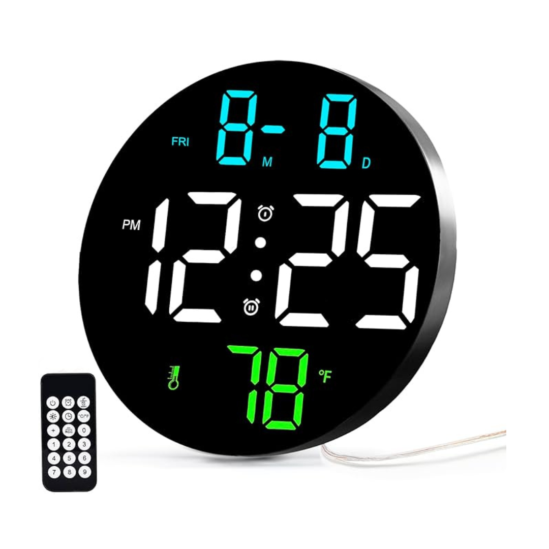Yaboodn 9" Large Display Digital Alarm Wall Clock with Temperature