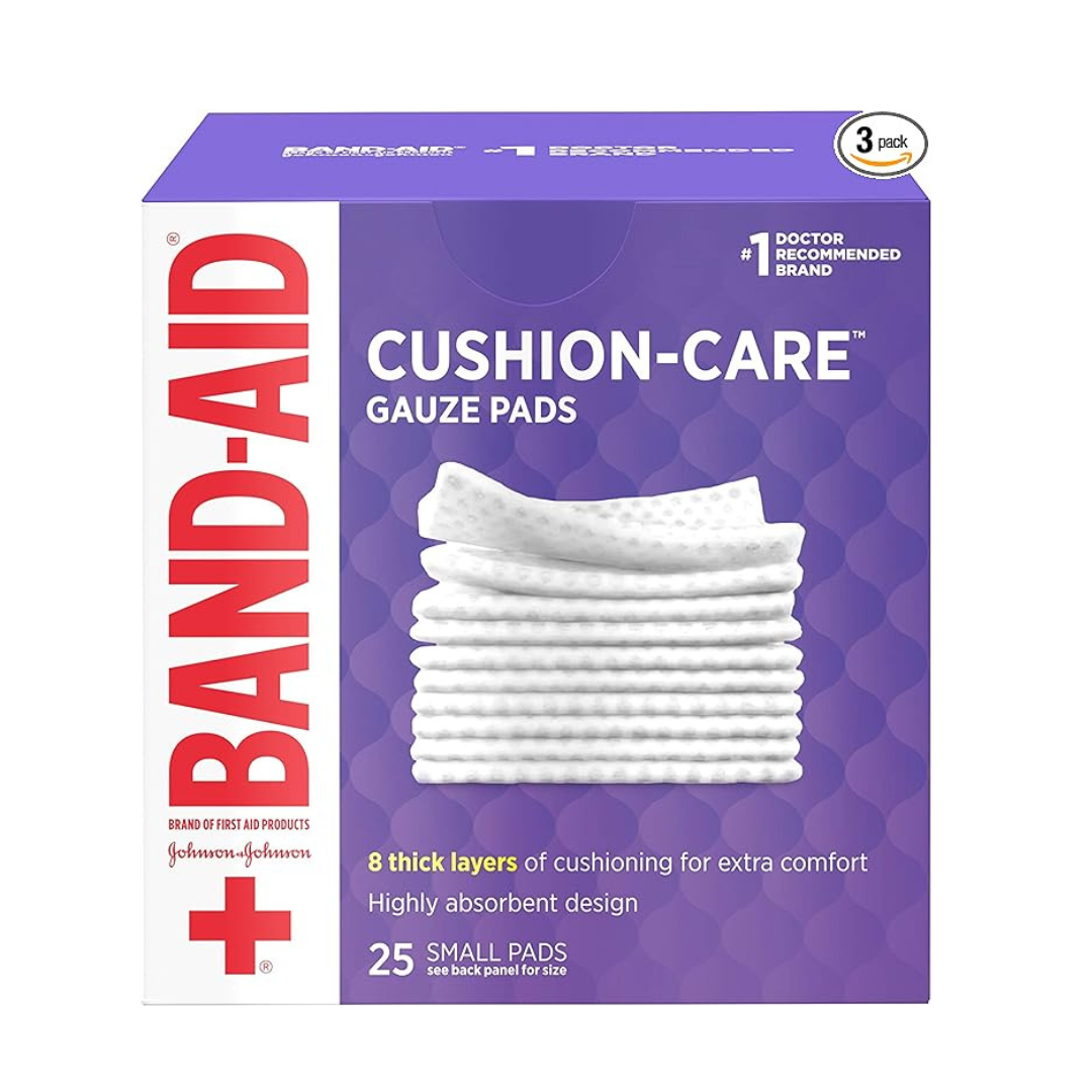Band-Aid Brand Cushion Care Non-Stick Gauze Pads, Individually-Wrapped, Small, White, 2 x 2 in (25 Count, Pack of 3)