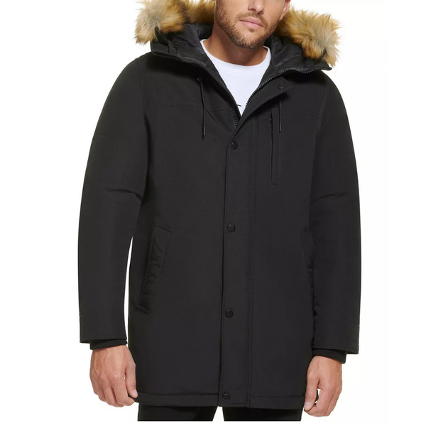 Calvin Klein Men's Long Parka with Faux-Fur Lined Hood