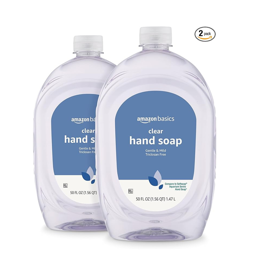 2 Refill 50oz Bottles Of Amazon Basics Gentle & Mild Clear Liquid Hand Soap