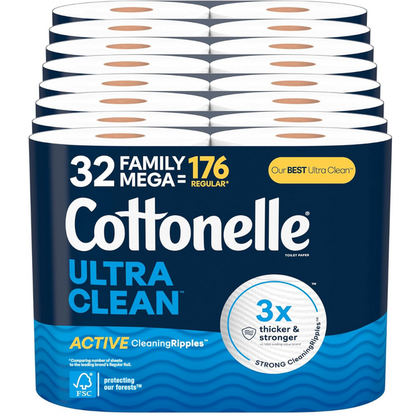 Cottonelle Ultra Clean Toilet Paper 32 Family Mega Rolls