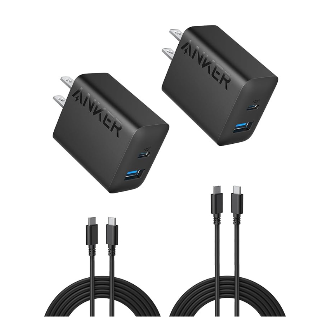 Anker 20W Dual Port USB Fast Wall Chargers (Pack of 2, with 2-Pack 5 ft USBC Cables Included)