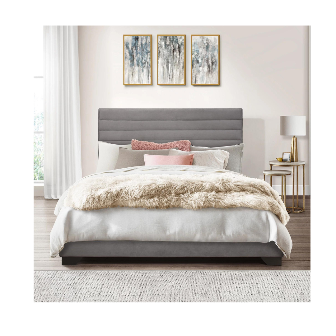 Edie Upholstered Queen Horizonal Tuft Platform Bed, Charcoal