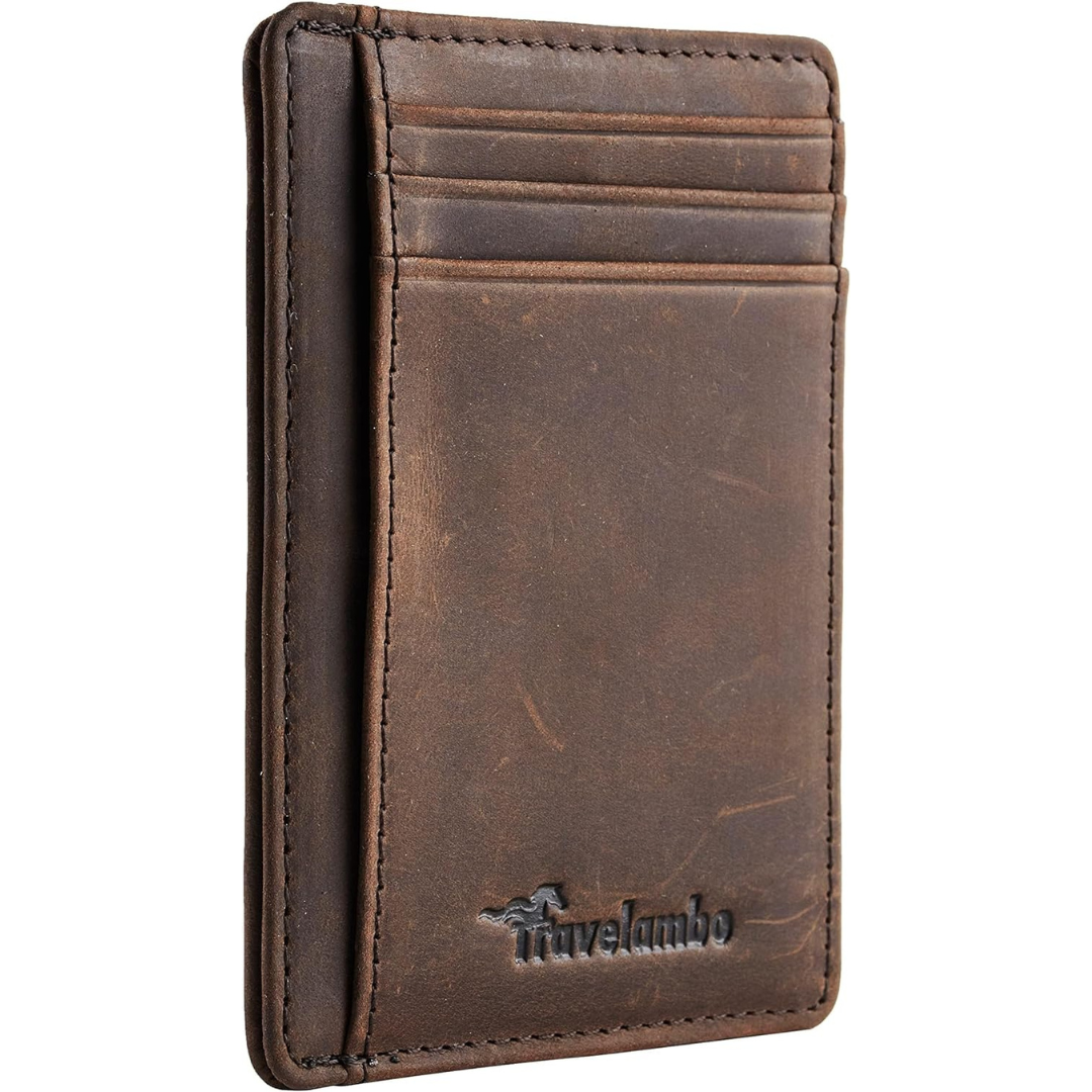 Travelambo Men's Neel Leather Magnetic Wallet with Money Clip