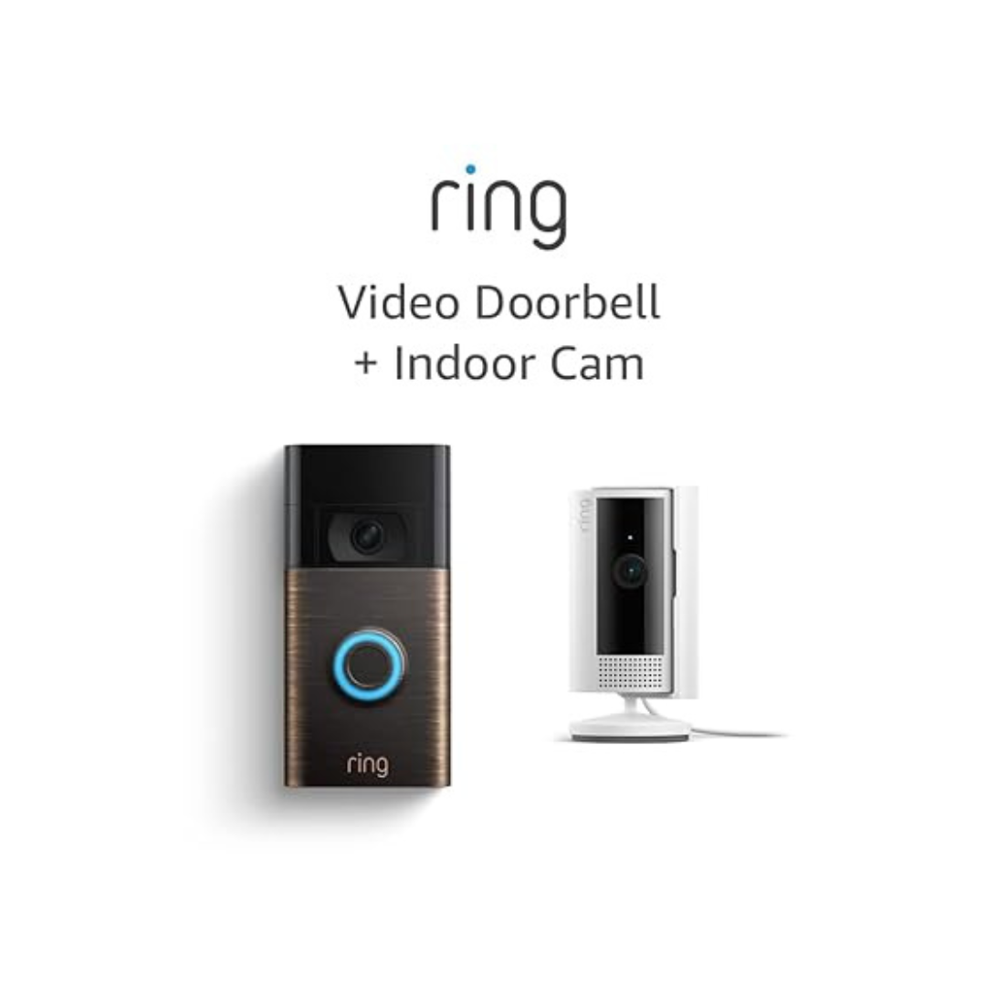 Ring Video Doorbell, Venetian Bronze with All-new Ring Indoor Cam