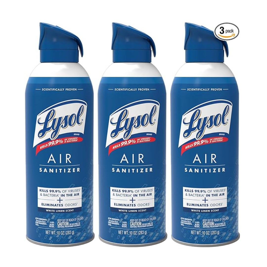 Lysol Air Sanitizer Spray, For Air Sanitization and Odor Elimination, White Linen Scent (Pack of 3)