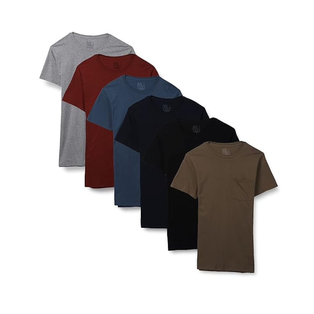 Fruit of the Loom Men’s Eversoft Cotton Short Sleeve Pocket T-Shirts (Pack of 6)