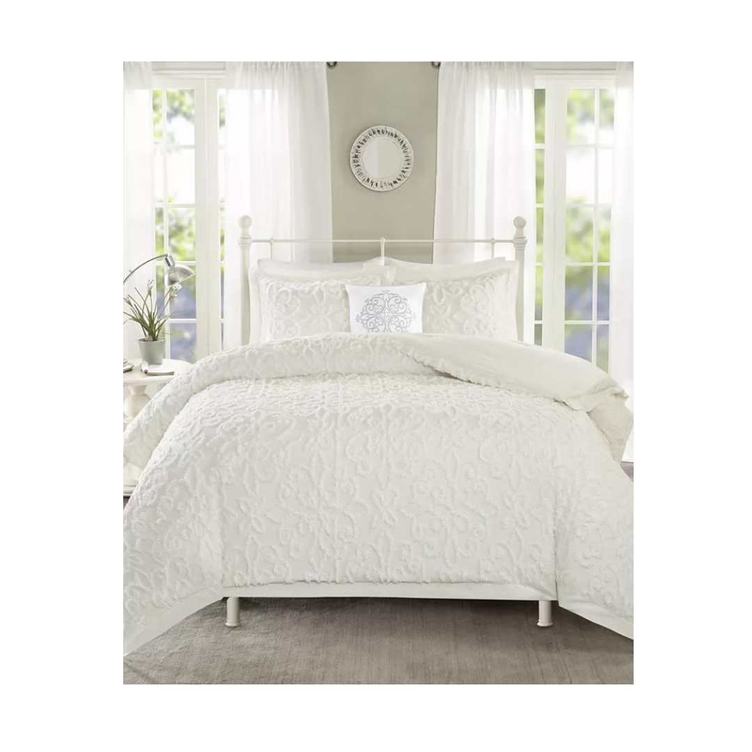 Madison Park 4Piece Sarah Cotton Comforter Set with Throw Pillow