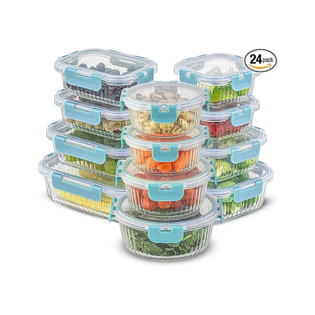 24-Piece JoyJolt Fluted Glass Storage Containers with Lids.