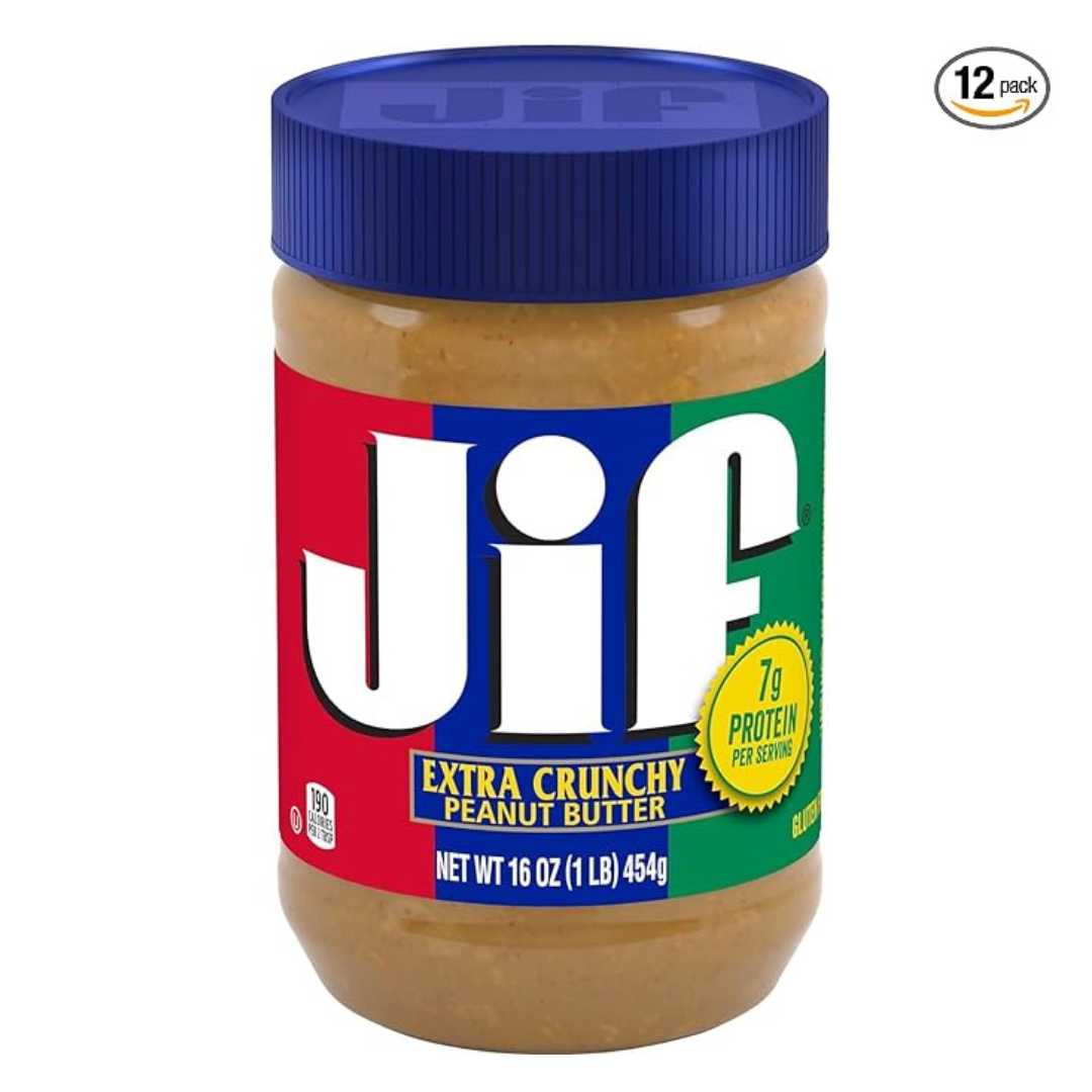 12-Pack 16-Oz Jif Peanut Butter (Extra Crunchy or Natural Creamy)