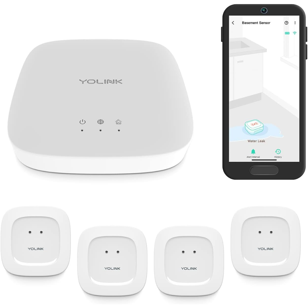 4-Pack YoLink Smart Home Starter Kit: Hub & Water Leak Sensor