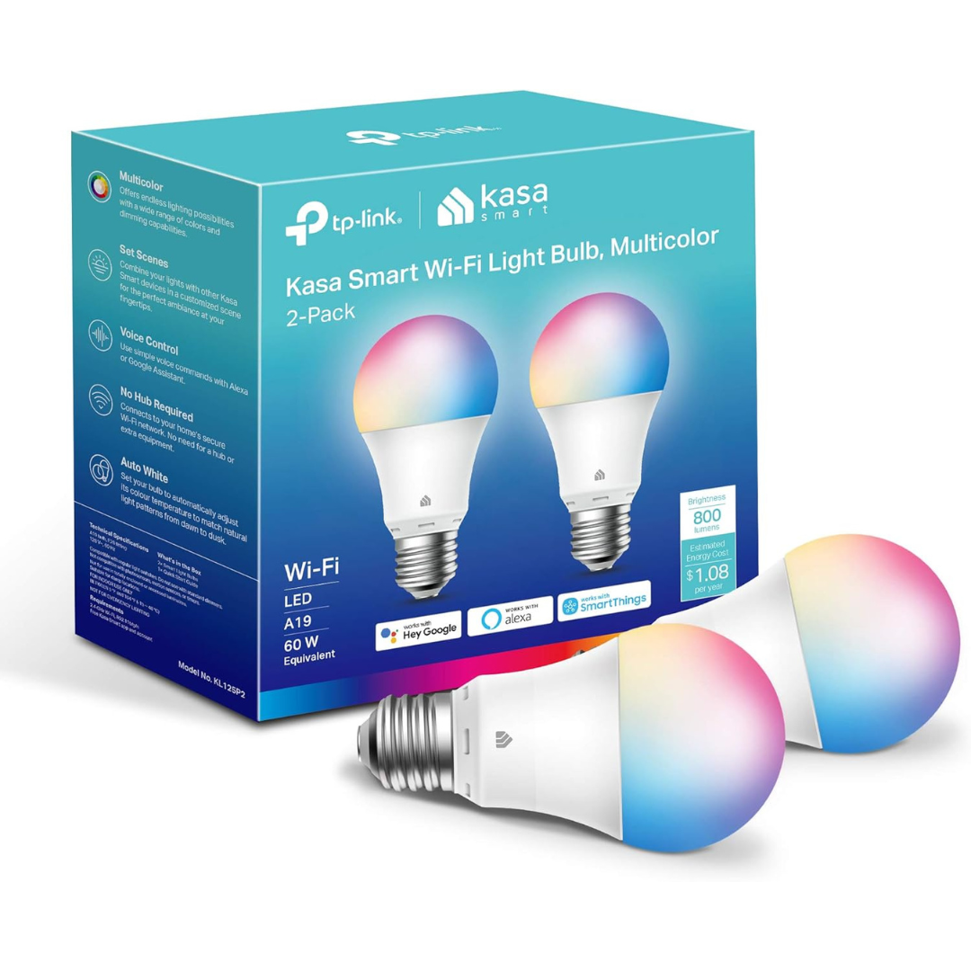 2-Pack Kasa Full Color Changing Dimmable Smart WiFi A19 Light Bulb